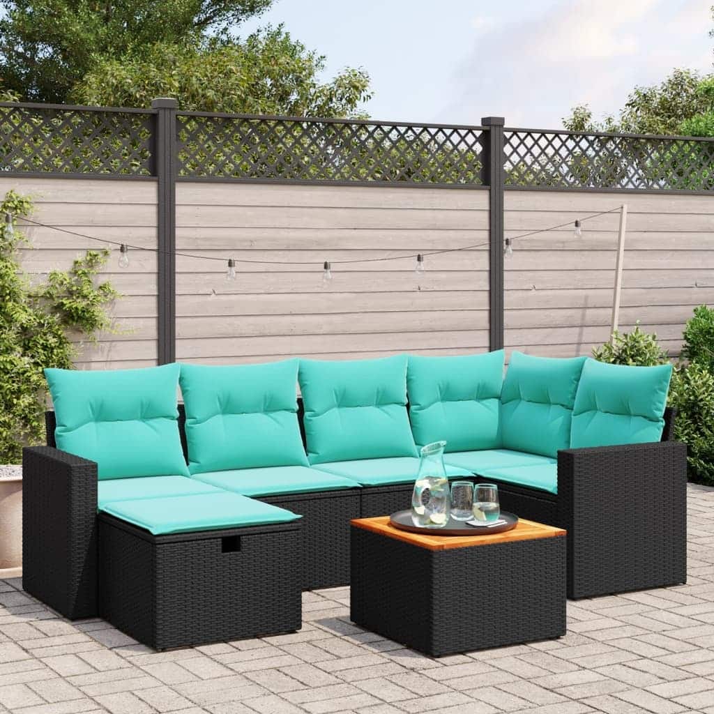 vidaXL Patio Sofa Set with Cushions Outdoor Furniture 7 Piece Poly Rattan