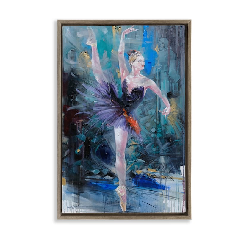 Stupell Vivid Ballet Dancer on Blue Framed Floater Canvas Wall Art Design By Lucille Lee - 17 x 25 - Brown