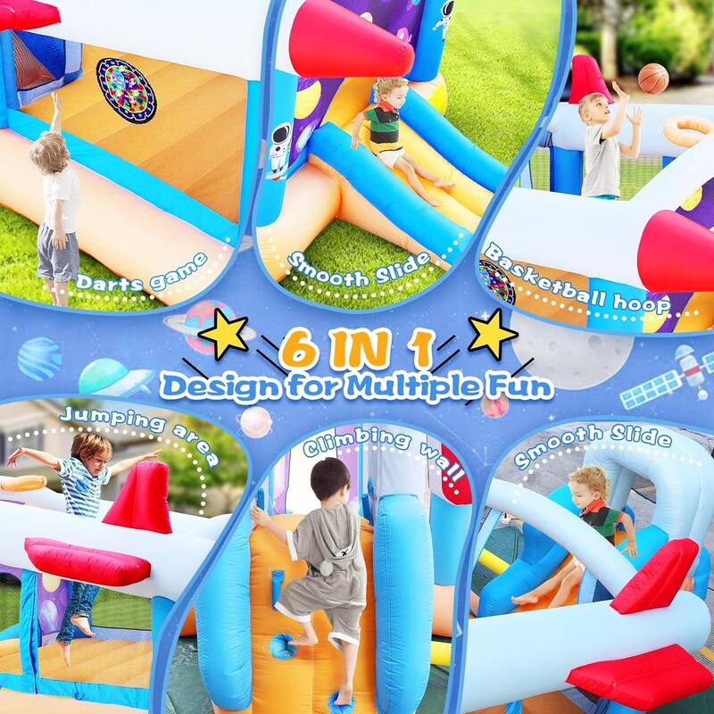 6 in 1 Inflatable Bounce Rocket House,187 * 122 * 81”-Inflatable Bouncer