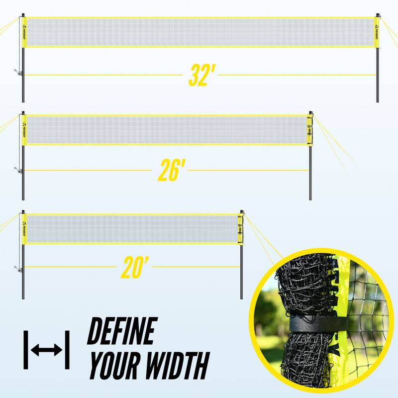Patiassy 32ft, 26ft and 20ft Width and Height Adjustable Volleyball and Badminton Combo Set with Net