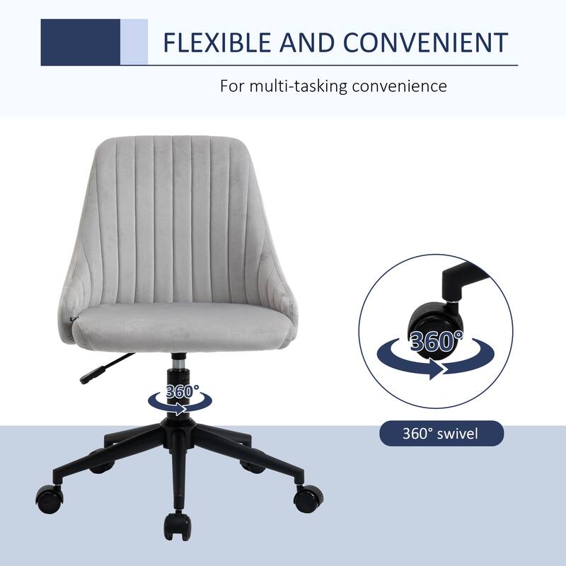 Vinsetto Mid-Back Office Chair, Velvet Fabric Swivel Scallop Shape Computer Desk Chair for Home Office or Bedroom