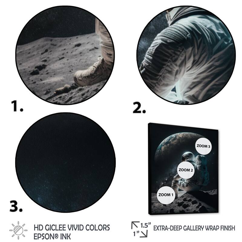 Designart "Spaceman On The Moon II" Outer Space Framed Canvas Art Print