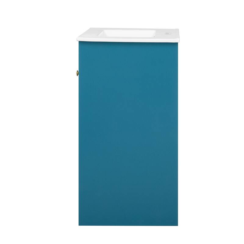 30" Blue Bathroom Vanity with Sink, 2 Soft-Close Drawers and Side Drawer, Freestanding Storage Cabinet with Gold Metal Knobs