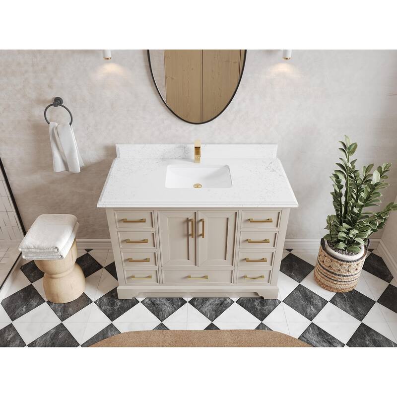 Willow Collections 48 x 22 Charlotte Single Sink Bathroom Vanity with Countertop - 1.5" Empira White - Fine Grain
