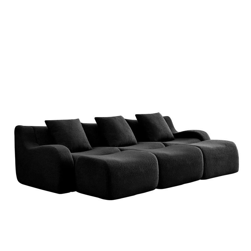 Anmytek Modern Plush 3-Seat Chaise Sofa - High-Quality Teddy Fabric, 32D High Density Sponge, No Assembly