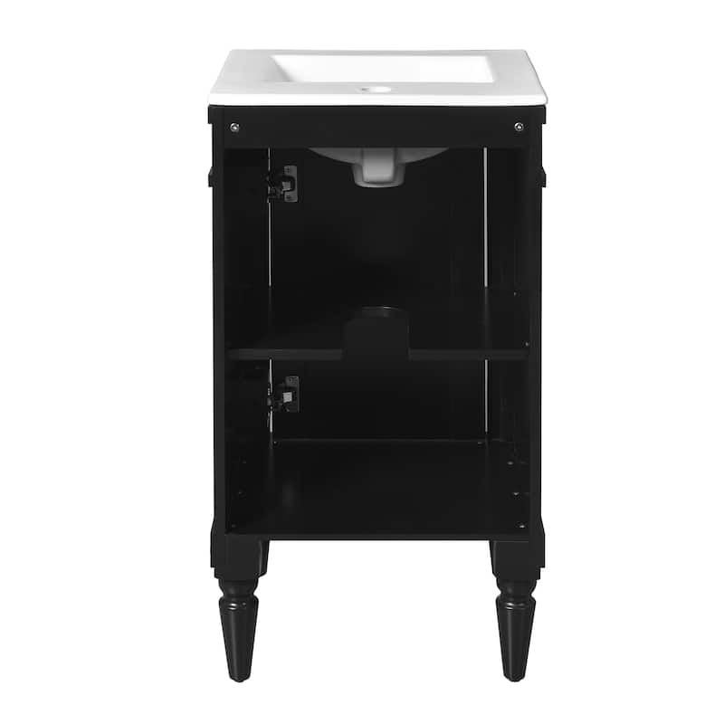 Retro Compact Bathroom Vanity Cabinet Simple Freestanding Single Sink Cabinet with Adjustable Shelf and Black Metal Pull