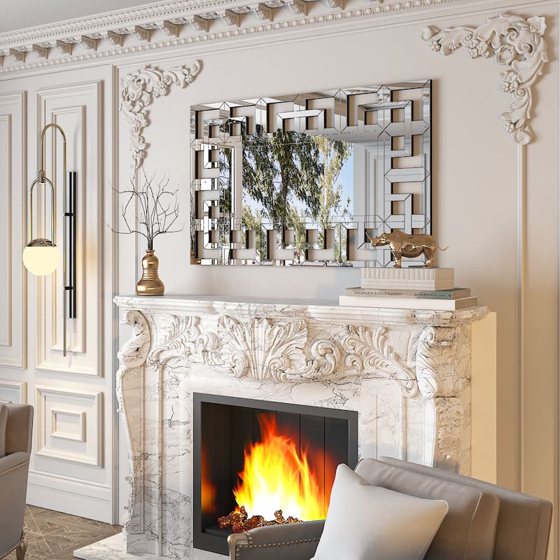 Large Retro Geometric Border Accent Wall Mirror