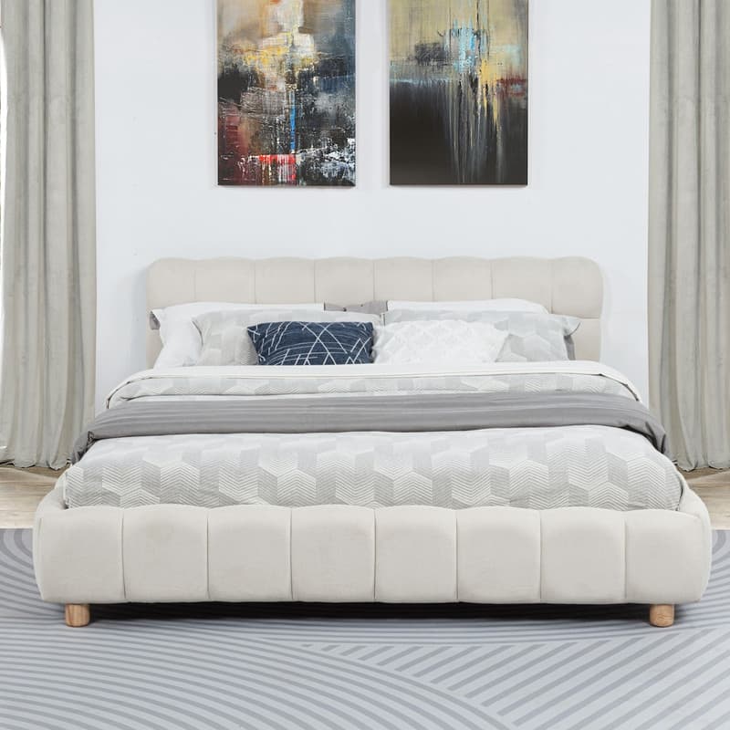 Best Master Furniture Maelle Burlap Upholstered Tufted Platform Bed