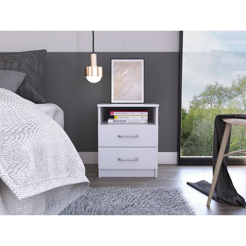 FM Furniture Oklahoma Nightstand with Two Drawers, and One Shelf - White