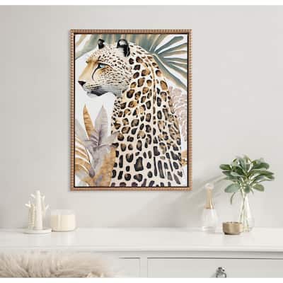 Kate and Laurel Sylvie Beaded Fern Cheetah Framed Canvas by Inkheart Designs