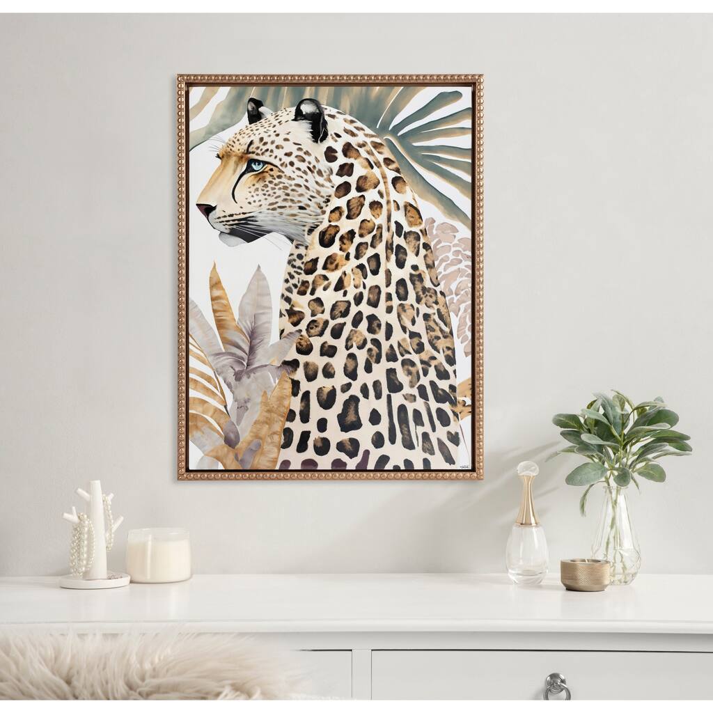 Kate and Laurel Sylvie Beaded Fern Cheetah Framed Canvas by Inkheart Designs