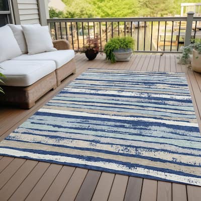 Machine Washable Indoor/ Outdoor Chantille Stripe Rug