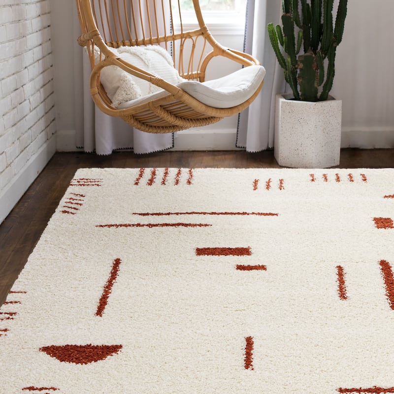 Carson Shag Area Rug - 2'2" x 7' Runner - White/Rust