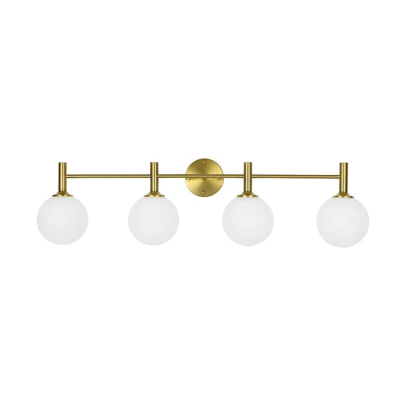 4-Light Brushed Brass Glass Globe Vanity Wall Lamp Bathroom Sconce