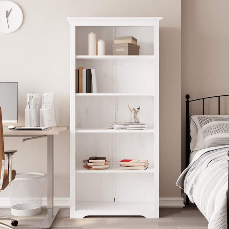 vidaXL Bookcase 5-Tier Storage Bookshelf with Shelves BODO Solid Wood Pine - 31.5" x 15" x 70.9" - White