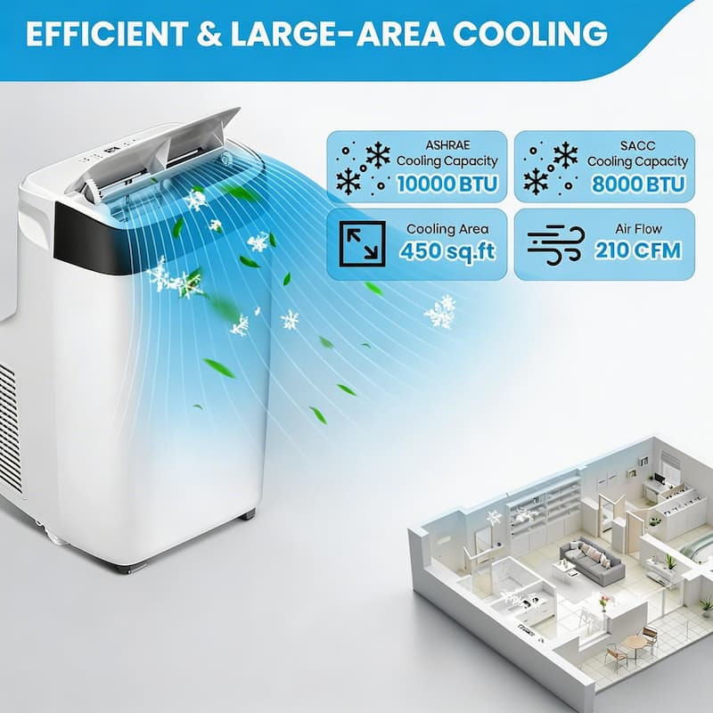 10000 BTU Portable Air Conditioner, Cool Up to 450 Sq.ft