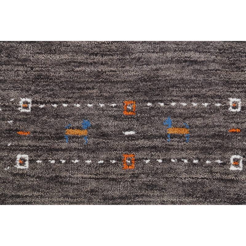 Hand Knotted Oriental 100% Wool Carpet Tribal Stripe Greys & Charcoal Gabbeh Area Rug - 7' 11'' X 5' 7''