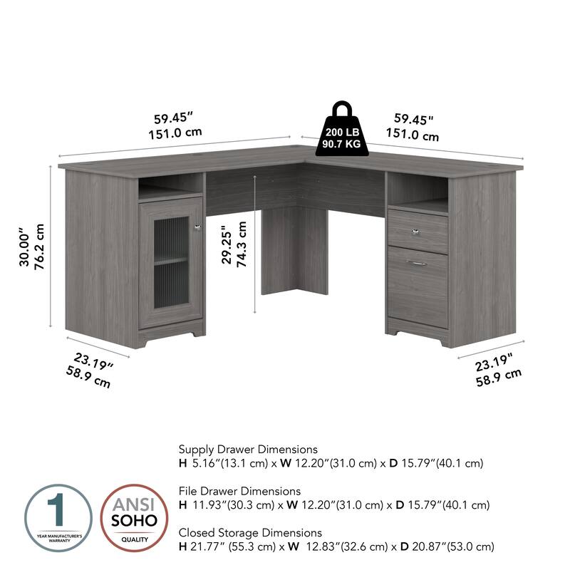 Cabot 60W L Shaped Computer Desk with Storage by Bush Furniture