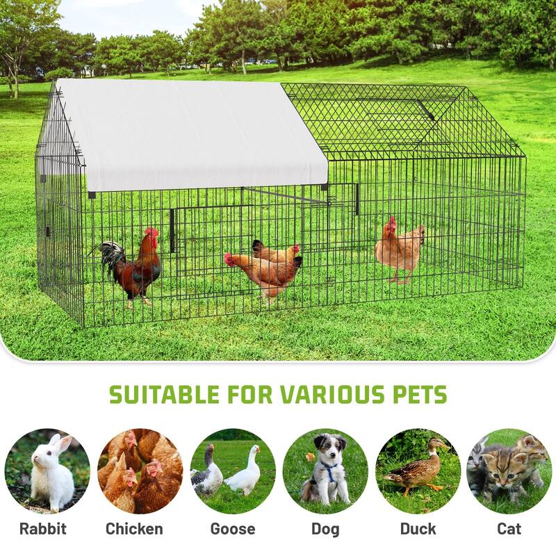 Metal Chicken Coop with Waterproof Cover, Chicken Run Pen for Yard, Outdoor Portable Hen House, Large Animal Cage with 4 Doors