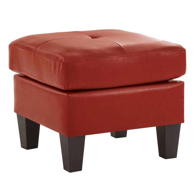 Faux Leather Upholstered Tufted Ottoman - 23" - Red