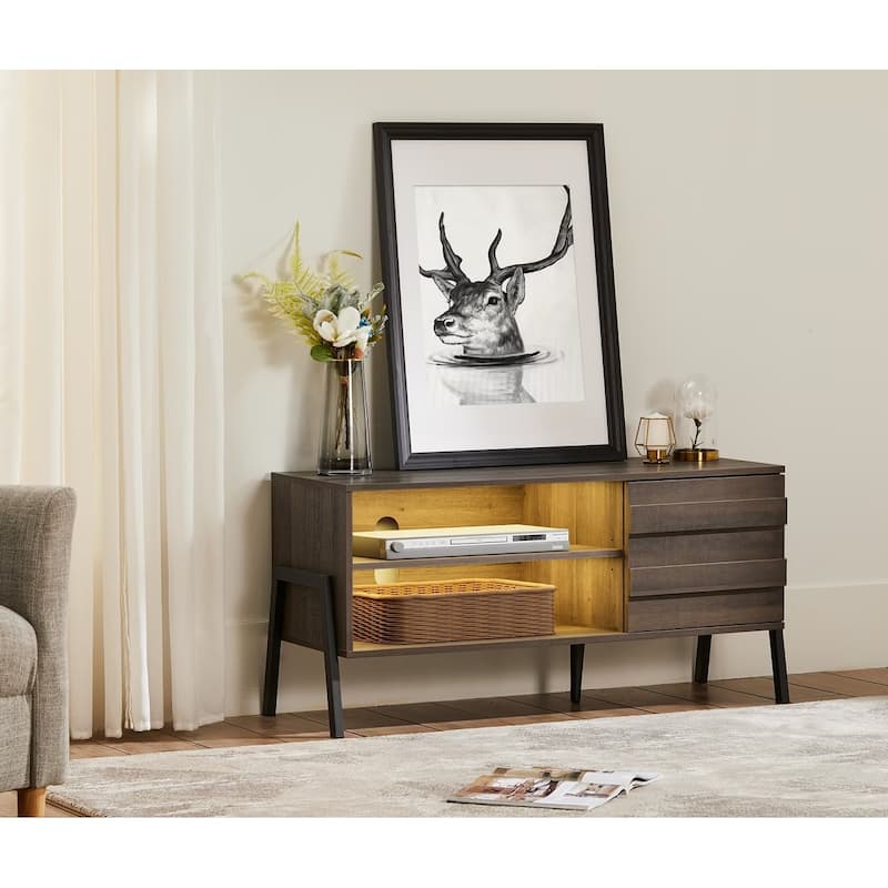 Mid-Century Modern TV Stand for 55"/65"/75" TV Console with LED Light