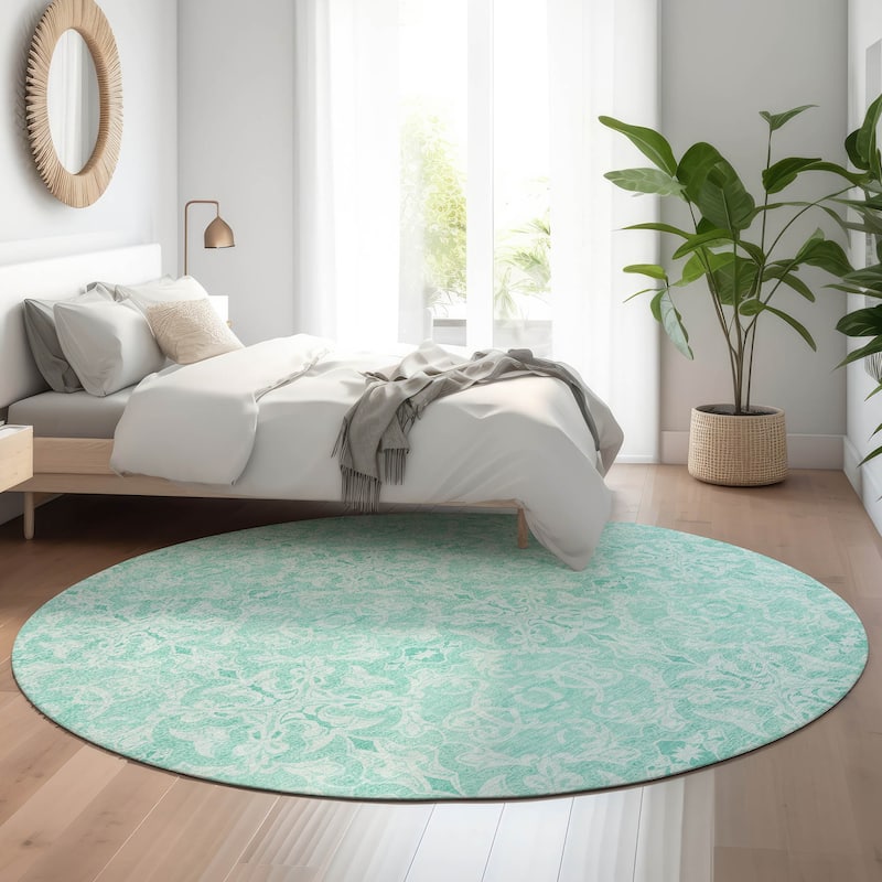 Premium Washable Super Soft Boho Crest Mayfield Rug - Turquoise - 8' x 8' - Round
