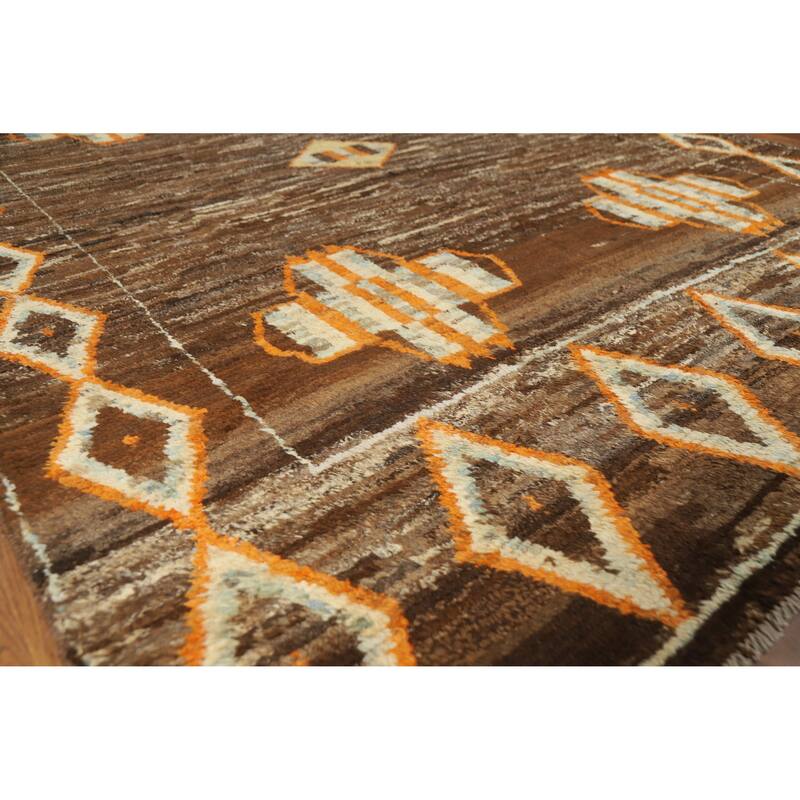 Brown Moroccan Oriental Area Rug Hand-Knotted Wool Carpet - 6'11" x 9'5" - 6'11" x 9'5" - Brown
