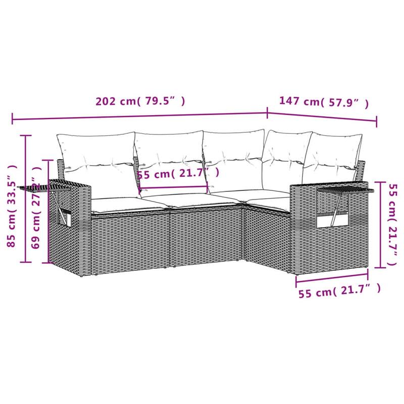 vidaXL Patio Sofa Set with Cushions Outdoor Conversation Furniture Poly Rattan