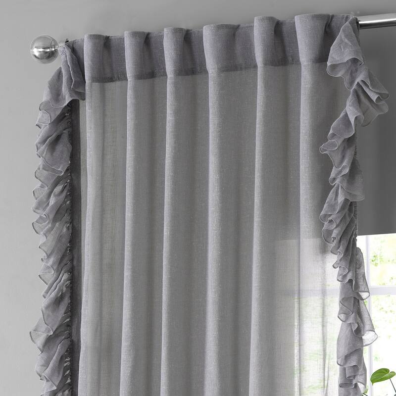 Exclusive Fabrics Faux Linen Ruffle Sheer Curtain (1 Panel)