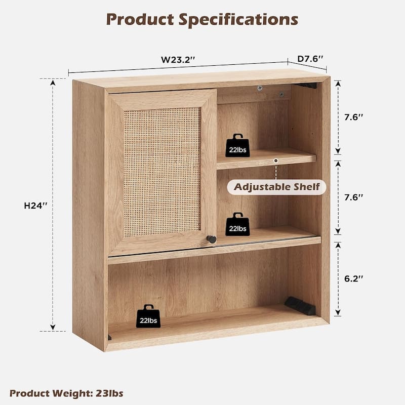 Hand-Woven Rattan Wall Storage Cabinet, Modern Medicine Cabinet