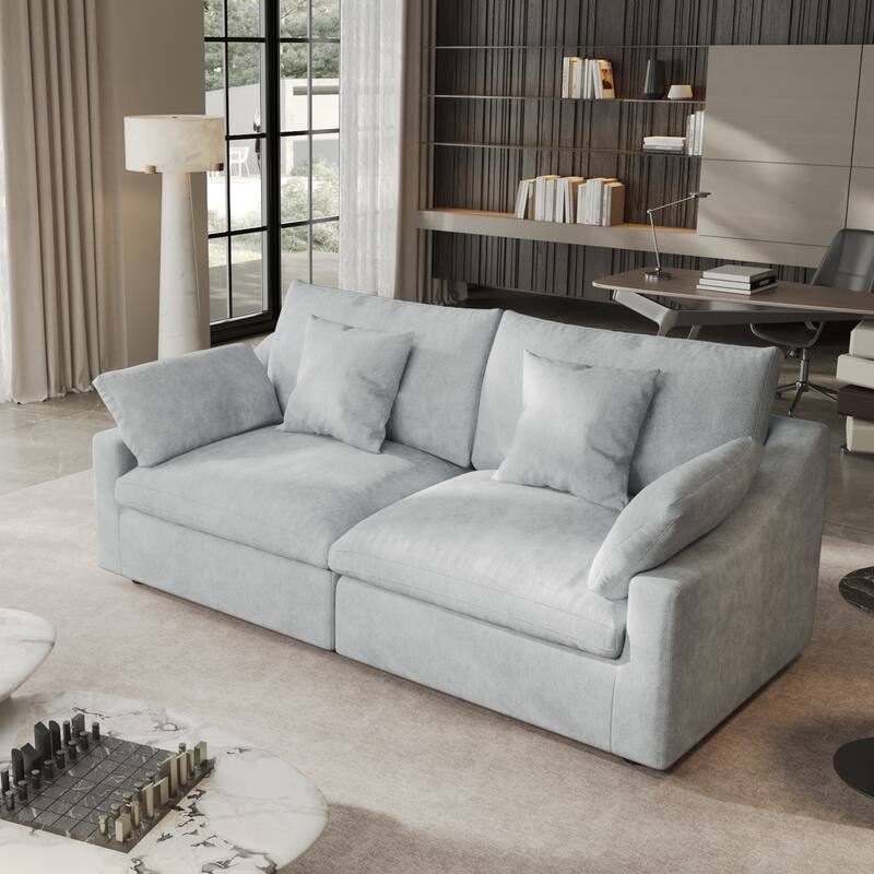 Modern Comfy Linen Sectional Sofa Down Filled Cloud Couch, Loveseat for Apartment