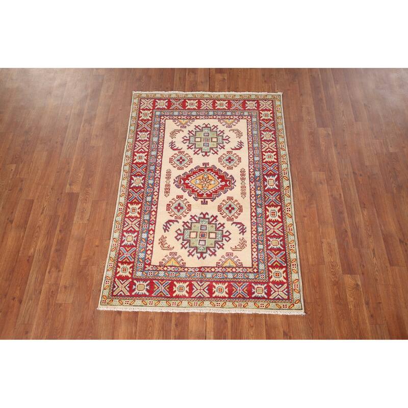 Kazak Foyer Rug Hand-Knotted Bedroom Wool Carpet - 3'4" x 4'11"