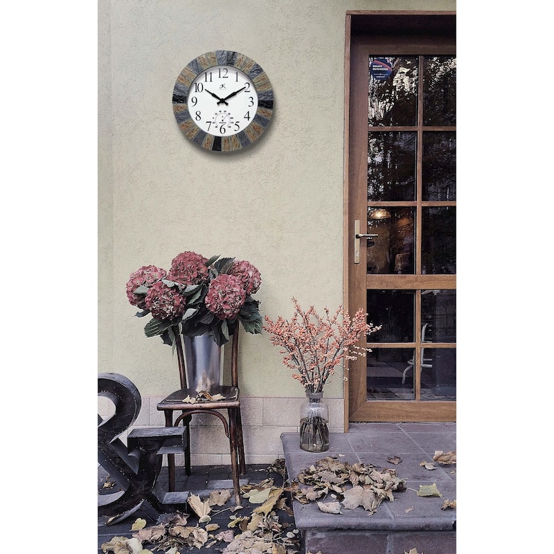 Faux 13 inch Indoor/Outdoor Wall Clock with Thermometer - 13 x 2 x 13