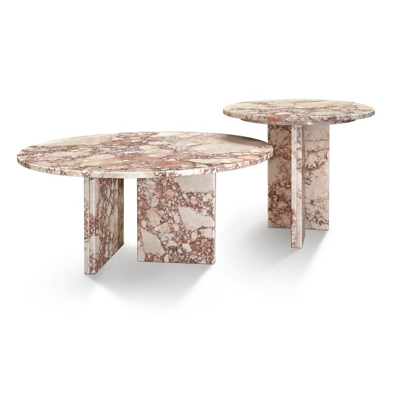 Roomfitters Marble Coffee Table Set, Round Living Room Tables, Solid Stone Modern Accent Table Set, Genuine Marble