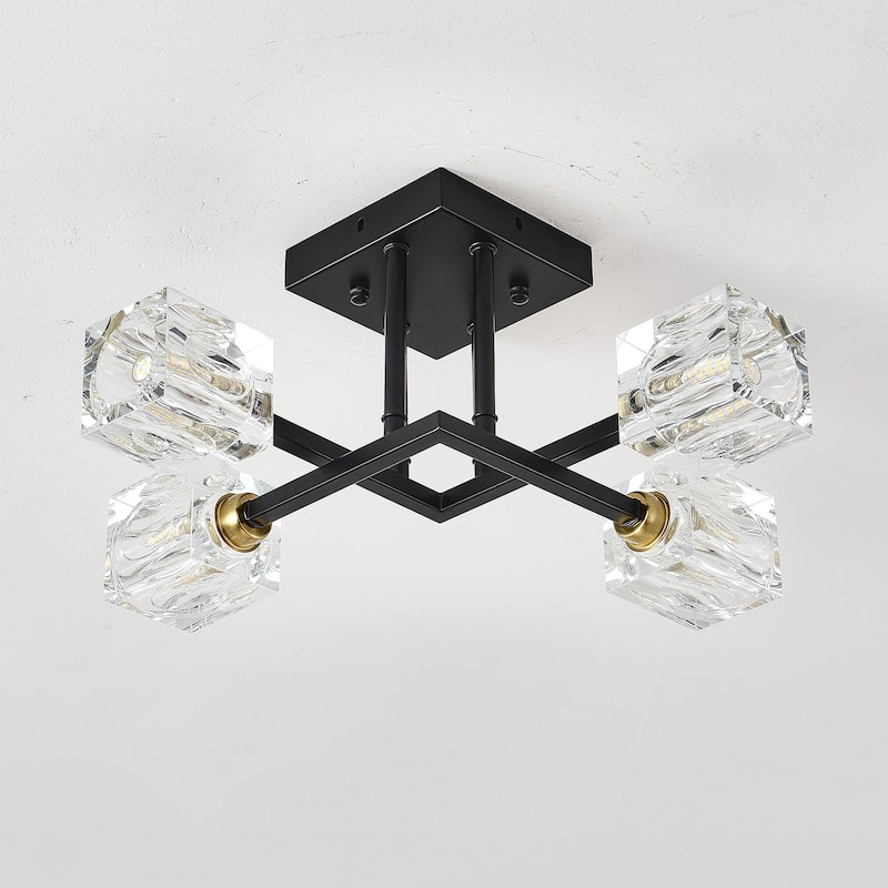 Modern Luxurious Crystal Ceiling Light, 4 Lights Modern Crystal Ceiling Light, Pendant Lamp Ceiling LightingMatte Black