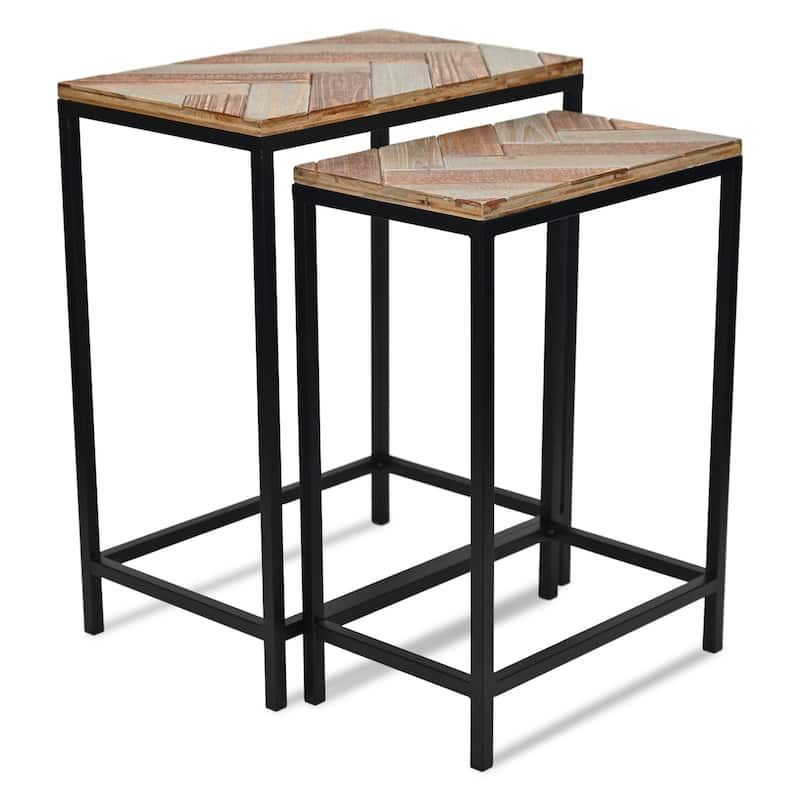 Brown Wood and Metal Side Tables (Set of 2)