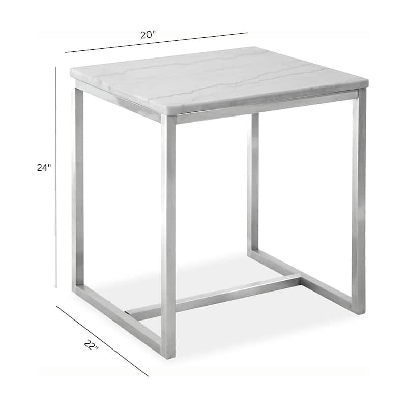 Magnussen Home Esme White Marble and Brushed Nickel Rectangular End Table - 20''W x 22''D x 24''H