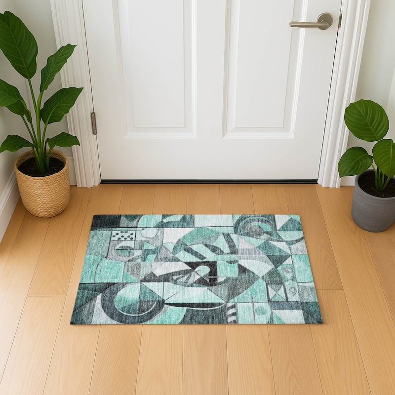Premium Washable Super Soft Mosaic Contemporary Mayfield Rug - Teal - 1'8" x 2'6"