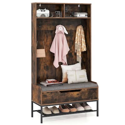 Costway 69" Tall Hall Tree with Seat Cushion Open Compartments Hooks - See Details