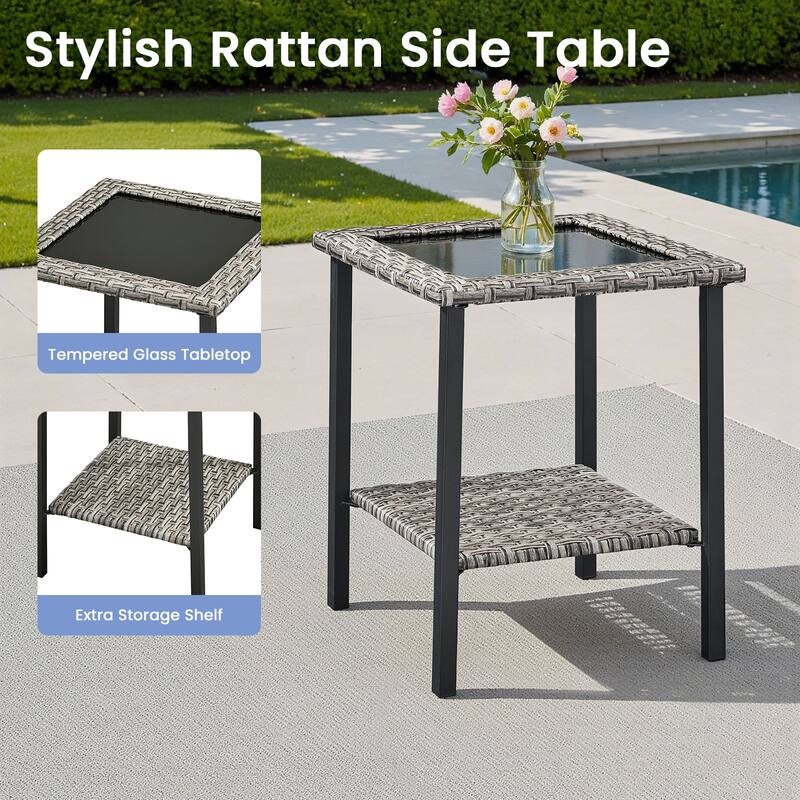 Pocassy Outdoor Sofa Swivel Patio Chair Table with Ottoman Set