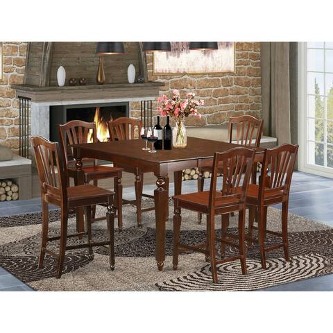 East West Furniture 7-piece Pub-height Table Set with Table and Kitchen Chairs in Mahogany Finish (Seat's Type Options)