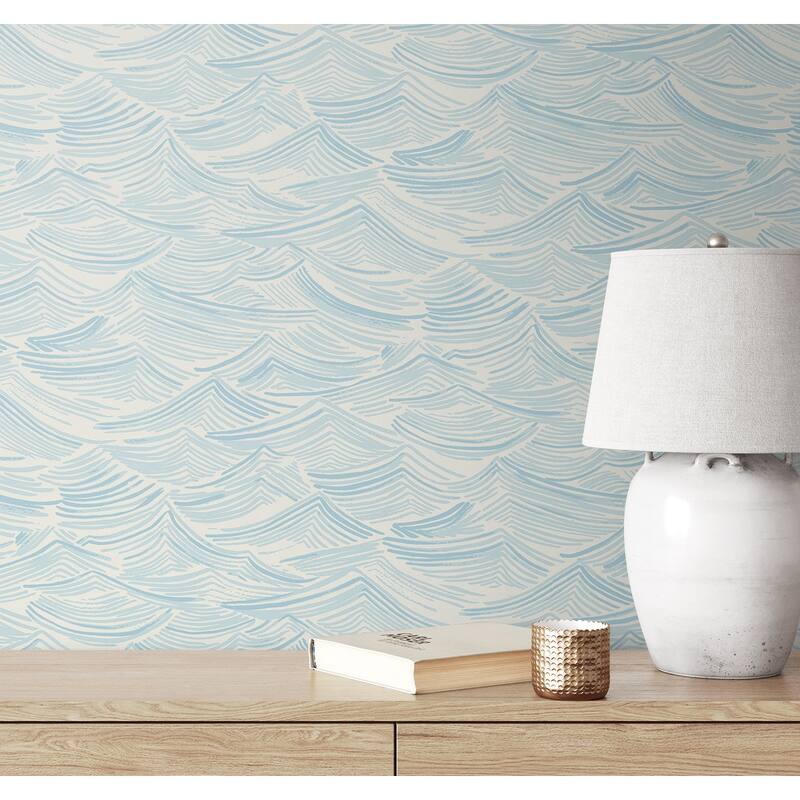 Seabrook Designs Seaside Waves Prepasted Wallpaper - 20.5 in. W x 33 ft. L