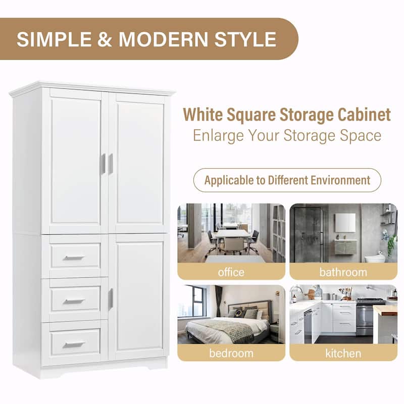 Tall and Wide Storage Cabinet with Doors and Three Drawers