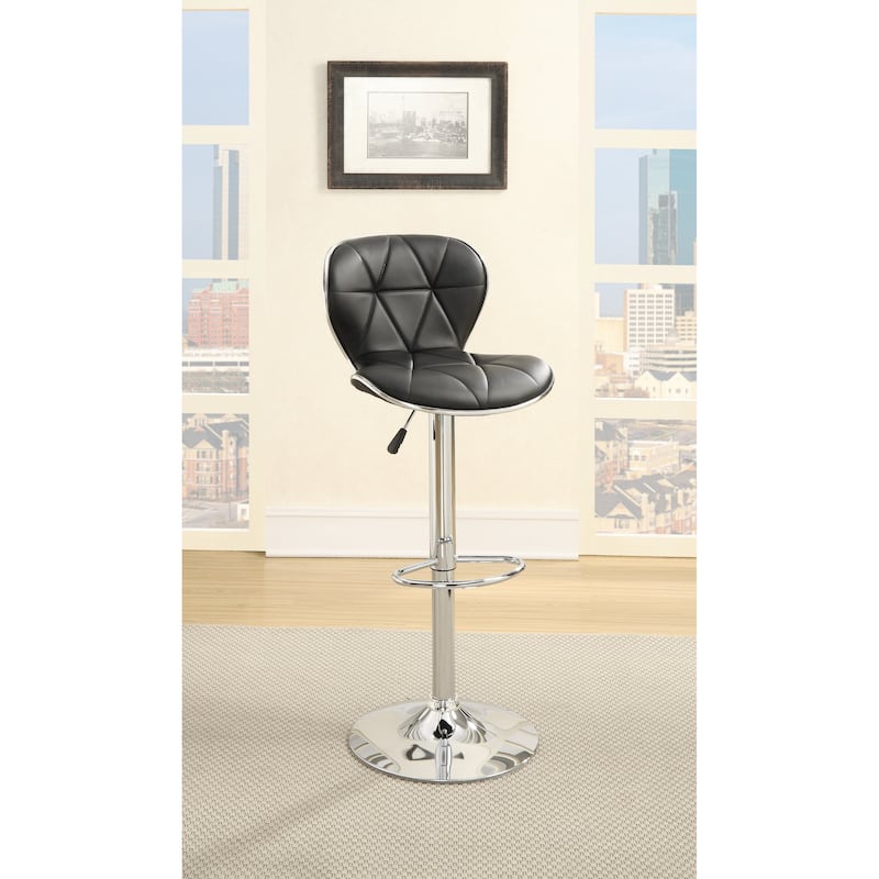 Black Faux Leather Stool Counter Height Chairs Set of 2 Adjustable Height Kitchen Island Stools Gas Lift Chrome Base. - Black