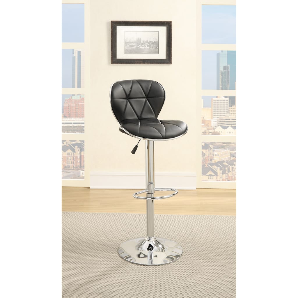 Black Faux Leather Stool Counter Height Chairs Set of 2 Adjustable Height Kitchen Island Stools Gas Lift Chrome Base.