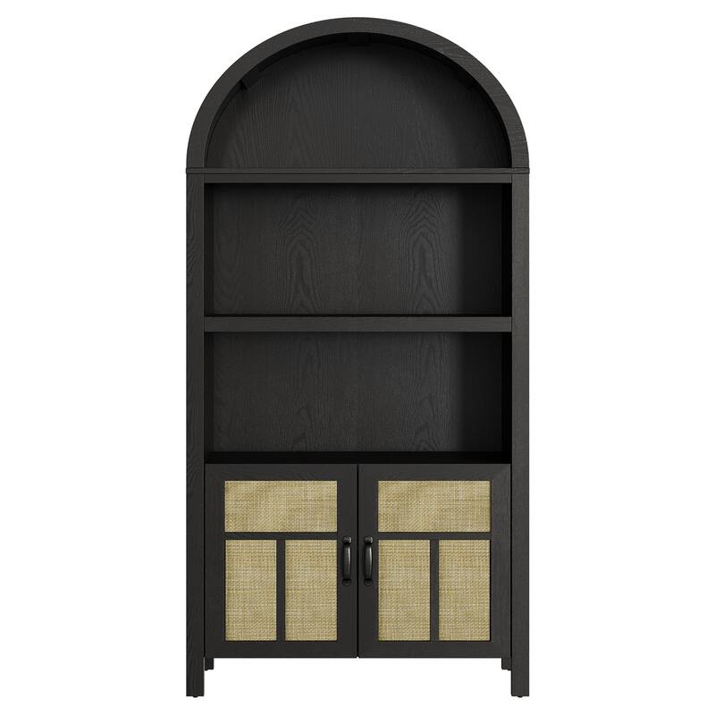 Arched storage cabinet with Rattan Doors - Black