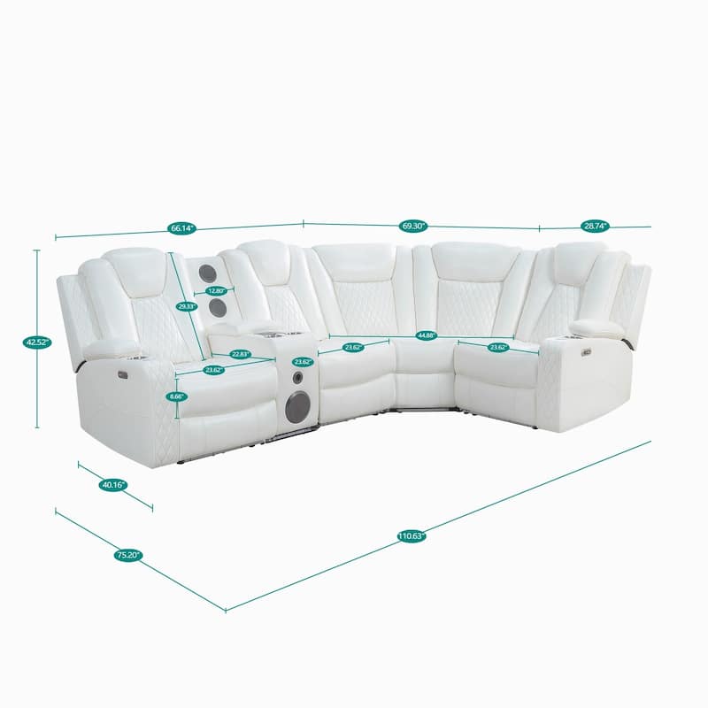 Premium Air Leather Home Theater Loveseat with LED Lights, Recliner with Built-in Speakers & Wireless Charging