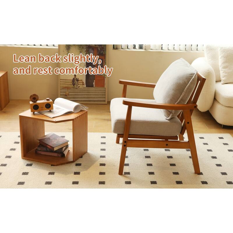 Accent Chair with Solid Wood Frame, Living Room Chair with Soft Fabric Cushion, Cozy Bedroom Chair, Comfy Armless Reading Chair