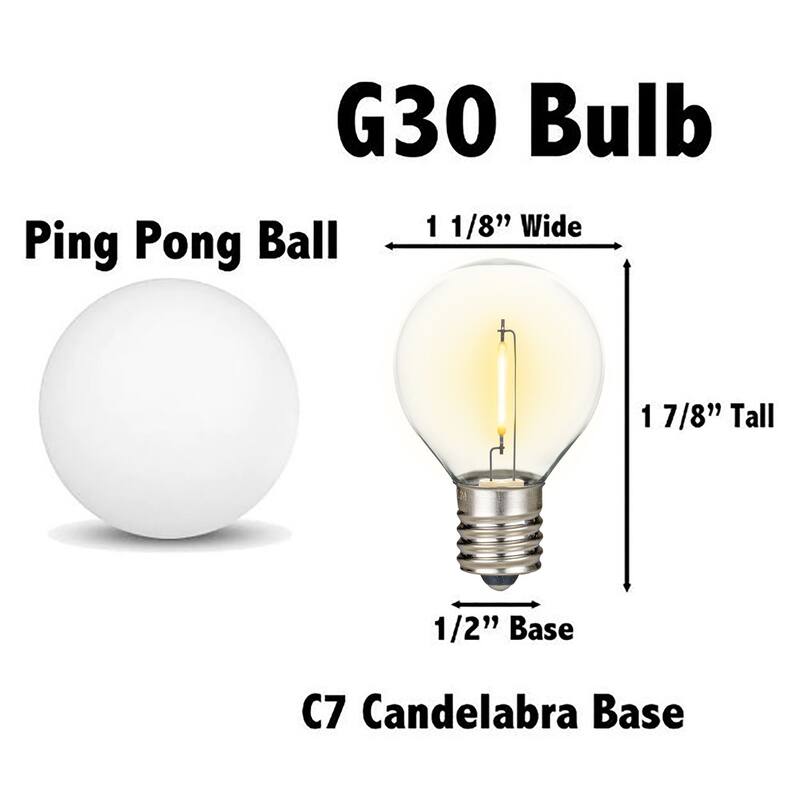 25 Pack LED G30 Plastic Filament Outdoor Globe Replacement Bulbs, Warm White