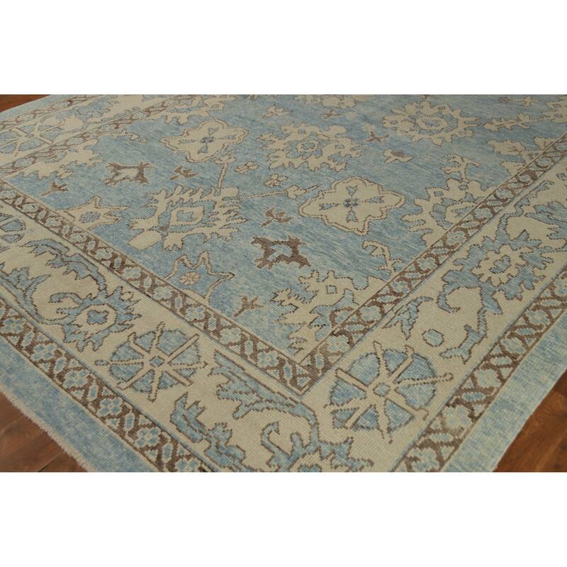 Hand Knotted Oriental 100% Wool Carpet Transitional All-Over Navy Blue & Blues Oushak Area Rug - 11' 2'' X 8' 2''
